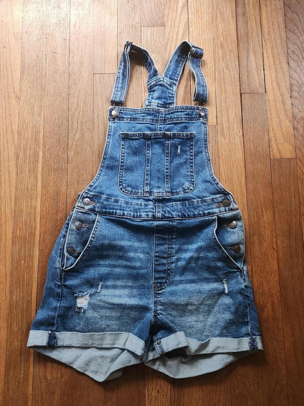 NOBO Distressed Blue Denim Short Overalls